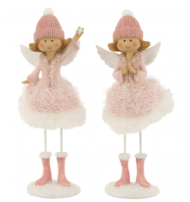 Set 2 figurine Angel Winter, Rasina, Roz, 13.5x6x21 cm