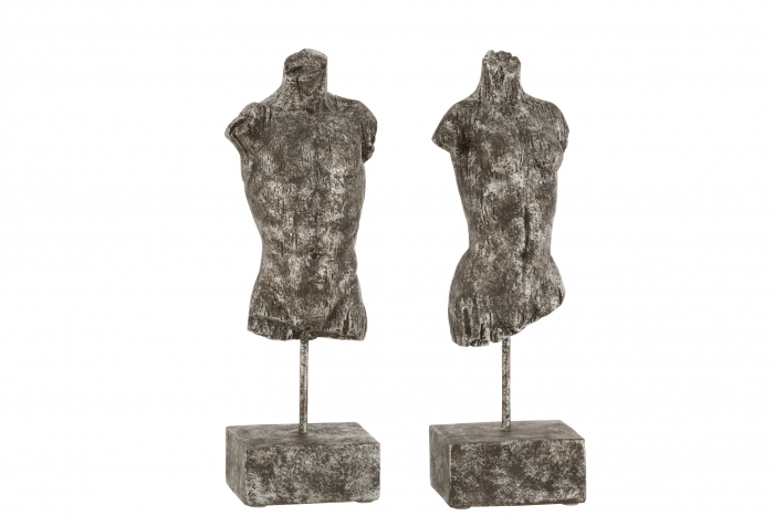 Set 2 figurine asortate, Compozit, Gri, 10x8.5x31 cm