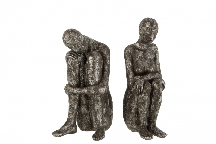 Set 2 figurine asortate, Compozit, Gri, 16x16x33 cm