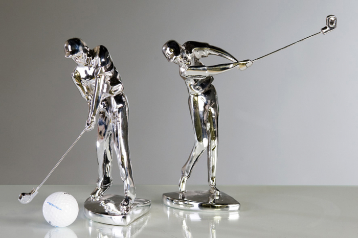 Set 2 figurine asortate golfer rasina, argintiu, 23 cm