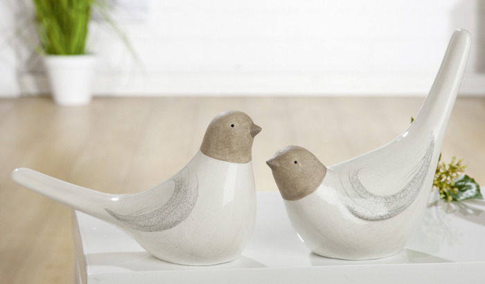 Set 2 figurine bird Naturale, ceramica, alb crem, 12x18x11 cm imagine 2021 lotusland.ro