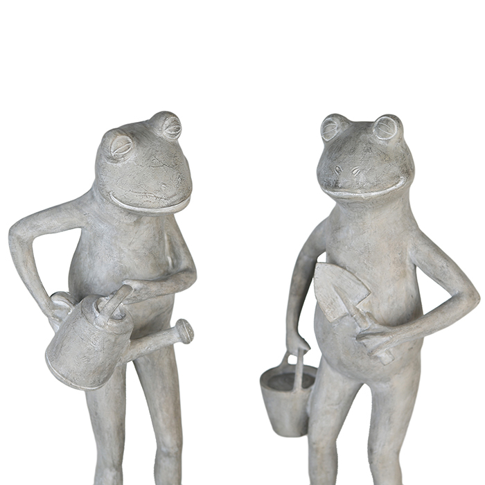 Set 2 figurine broasca Garden Frog, rasina, gri, 15x20x48 cm