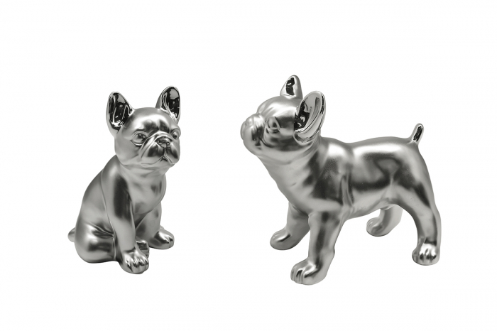 Set 2 figurine Bulldog Cantus, ceramica, argintiu, 11x9x15 cm