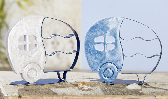 Set 2 figurine Caravan, metal PVC, albastru gri, 23x19x8 cm GILDE imagine 2022 by aka-home.ro