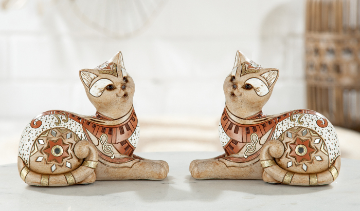 Set 2 figurine Cat Musical Lying, Rasina, Multicolor, 17x14x7 cm