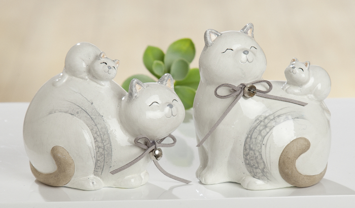 Set 2 figurine cat Naturale, ceramica, alb crem, 11x12.5x9.5 cm imagine 2021 lotusland.ro