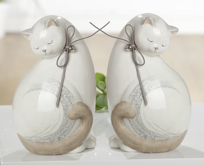 Set 2 figurine cat Naturale, ceramica, alb crem, 12x18x11 cm