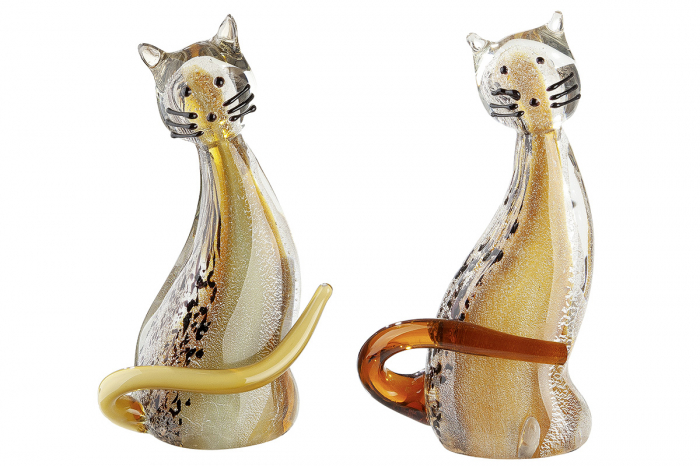 Set 2 figurine  Cat sitting, sticla, multicolor, 10x18x6 cm [2]