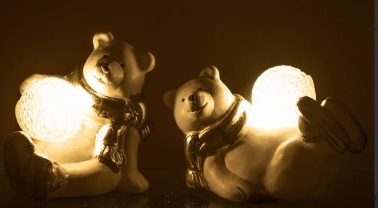 Set 2  figurine ursulet cu LED, Ceramica, Argintiu, 16x10x13 [3]