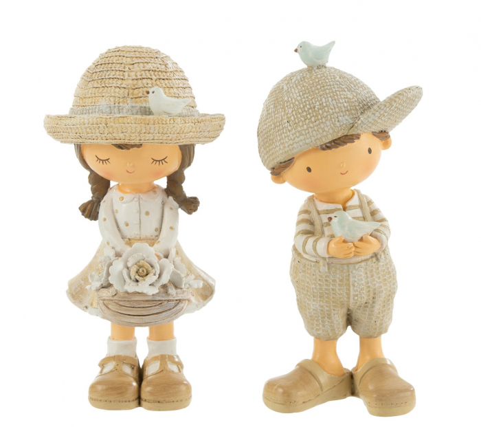 Set 2 figurine Child Bird+Flower, Rasina, Bej, 10x10x18 cm