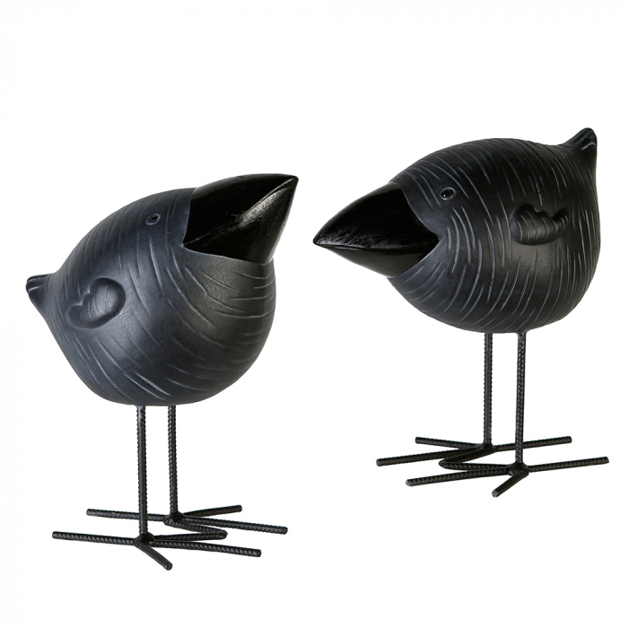 Set 2 figurine corb Rudi, ceramica fier, gri negru, 16x25x29 cm