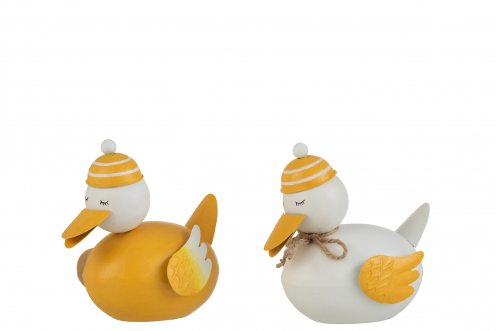 Set 2 figurine Duck With Hat, Metal, Galben Alb, 14x8x12 cm