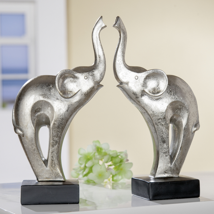 Set 2 figurine Elephant, rasina, argintiu negru, 13.5x26x7 cm imagine 2021 lotusland.ro