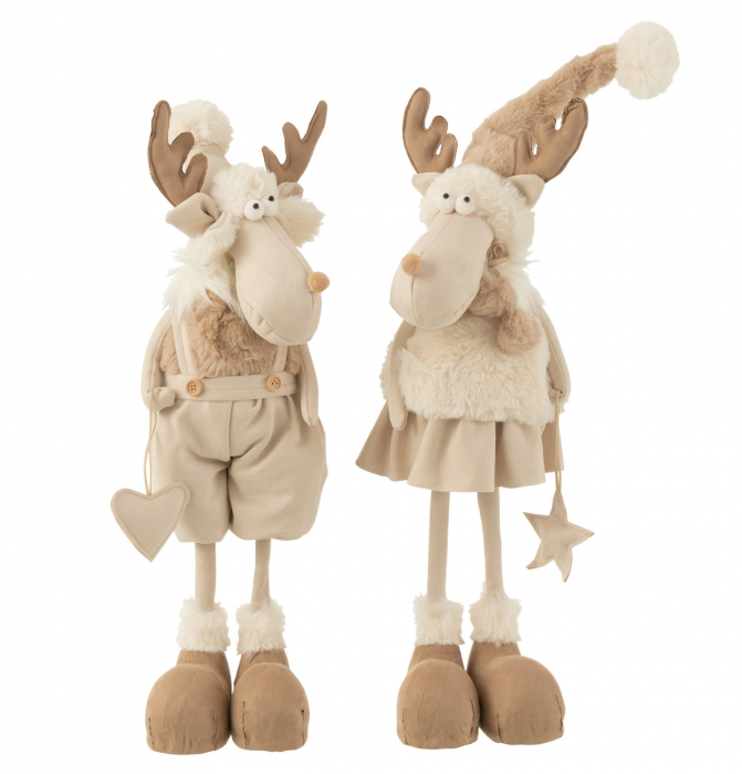 Set 2 figurine Elk, Fibre sintetice, Bej, 18x21x59 cm