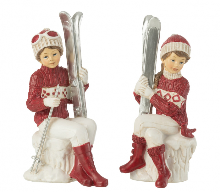 Set 2 figurine Girl And Boy Ski, Rasina, Multicolor, 12x12x19.5 cm