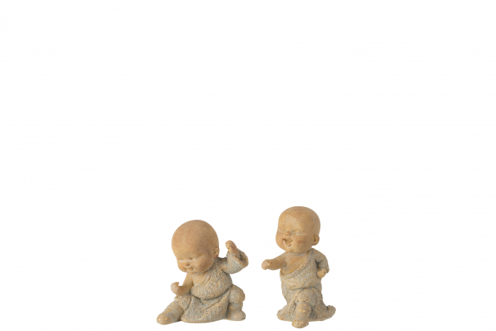 Set 2 figurine Monk Kungfu, Rasina, Bej Auriu, 7x4x8 cm