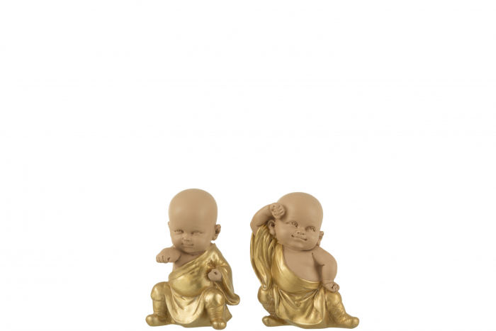 Set 2 figurine Monk, Rasina, Auriu Bej, 8x16.5x11 cm