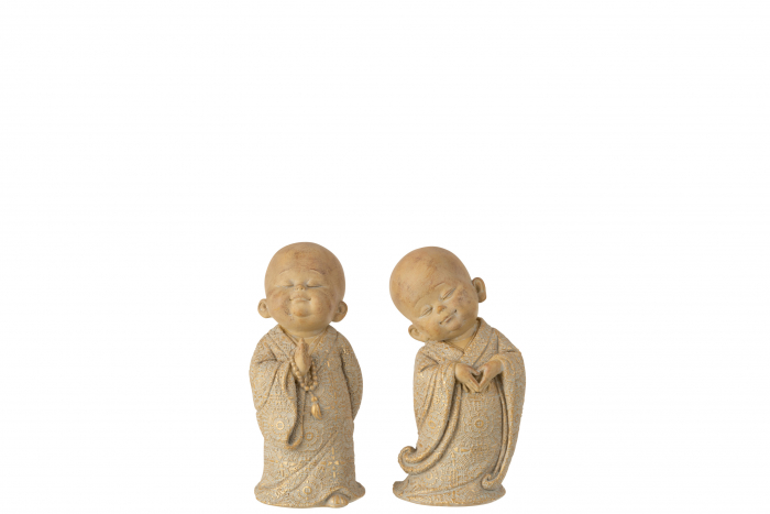 Set 2 figurine Monk Standing, Rasina, Bej Auriu, 9x8x16.5 cm