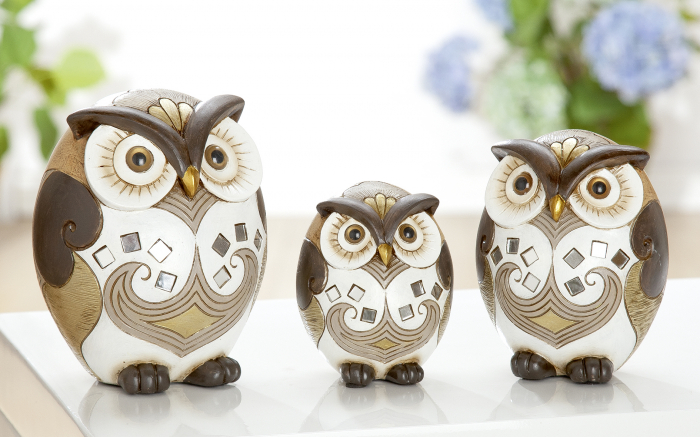 Set 2 figurine owl Minos, rasina, multicolor, 11x15x10 cm