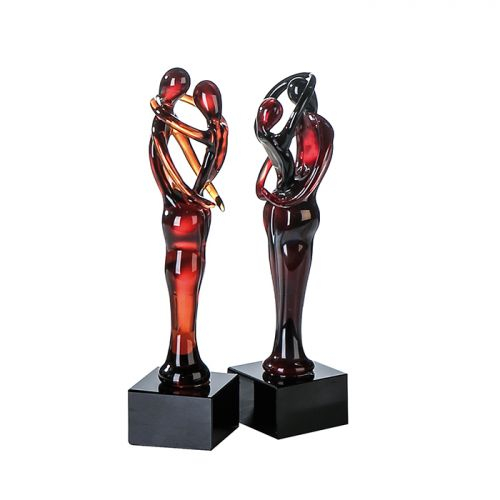 Poza Set 2 figurine Pair, sticla, negru rosu, 5x5x19 cm