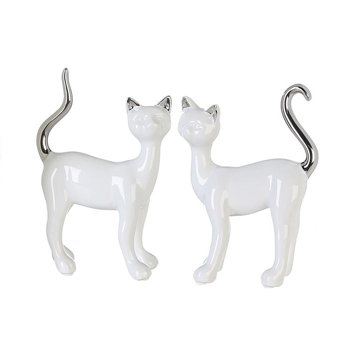 Set 2 figurine pisica Milly, ceramica, alb argintiu, 12x17x5 cm GILDE