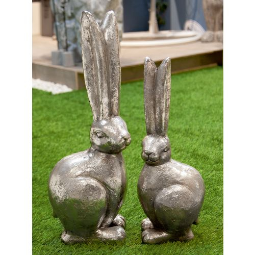 Set 2 figurine Rabbit, compozit, argintiu, 15x19x50 cm 15x19x50