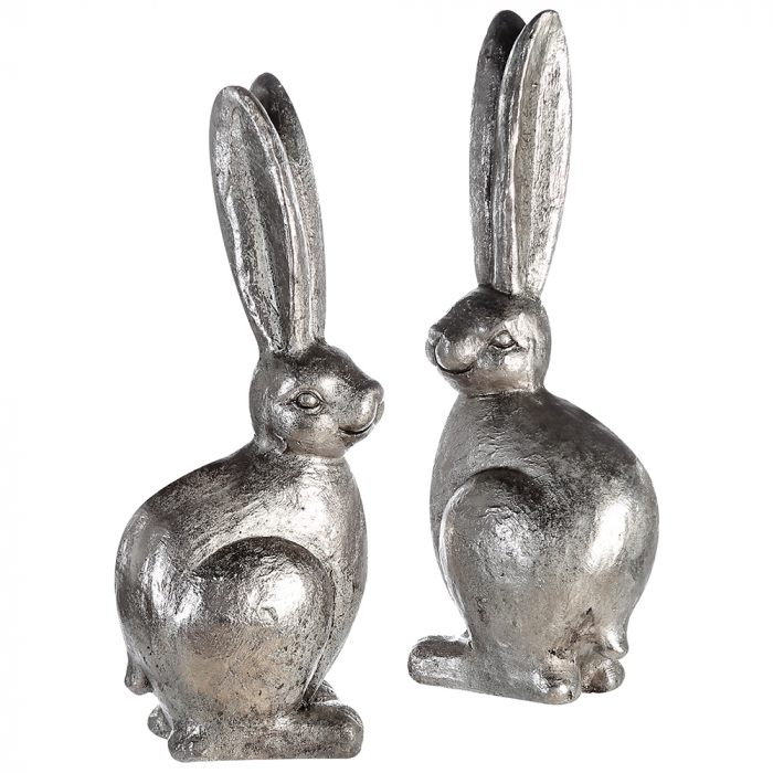 Set 2 figurine Rabbit, compozit, argintiu, 17x23x62 cm 17x23x62