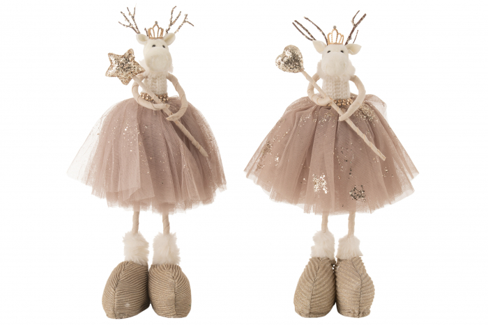 Set 2 figurine Reindeer Star Heart Standing, Textile, Bej, 23x20x40 cm