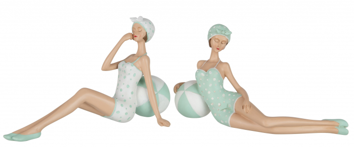 Set 2 figurine Woman Bathing Suit Lying, Rasina, Albastru deschis, 13x27x7 cm