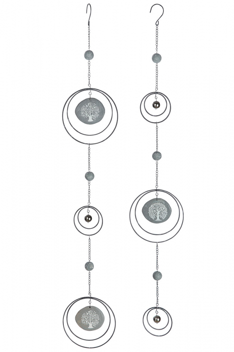 Set 2 ghirlande Bird Tree, metal, argintiu, 15x93x2 cm