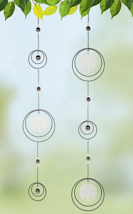 Set 2 ghirlande Circle Tree of Life, metal, argintiu, 15x90x1 cm