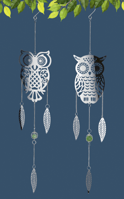 Set 2 ghirlande Owl, otel, argintiu, 12x70 cm