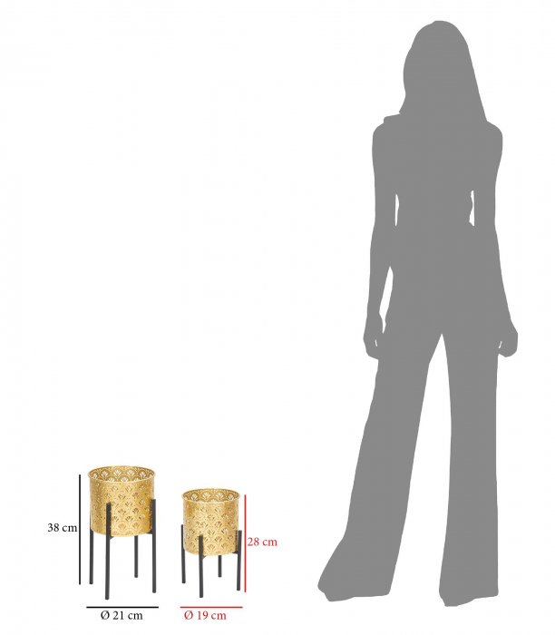 Set 2 ghivece Glissy, Fier, Auriu/Negru, 38/28x21/19x21/19 cm [6]