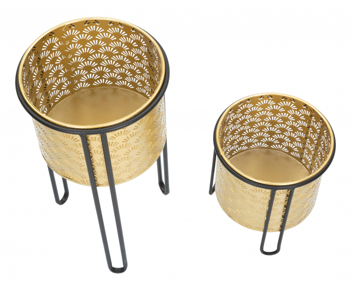 Set 2 ghivece Glissy, Fier, Auriu/Negru, 40/22x21/19x21/19 cm [5]