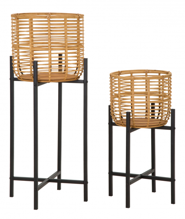 Set 2 ghivece Rattan, Fier/Rattan, Multicolor, 90/60x38/33x38/33 cm [2]