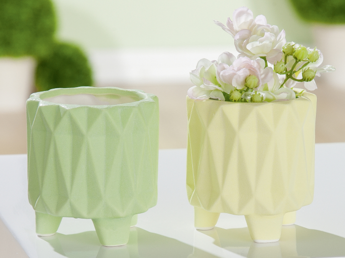 Set 2 mini ghivece Rombo, portelan, verde galben, 8.8×8.2 cm GILDE imagine 2022 by aka-home.ro