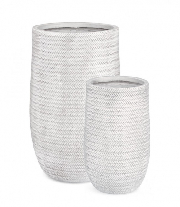 Set 2 ghivece Tressage, Fibra de sticla, Alb, 34/47xx55/75 cm [2]