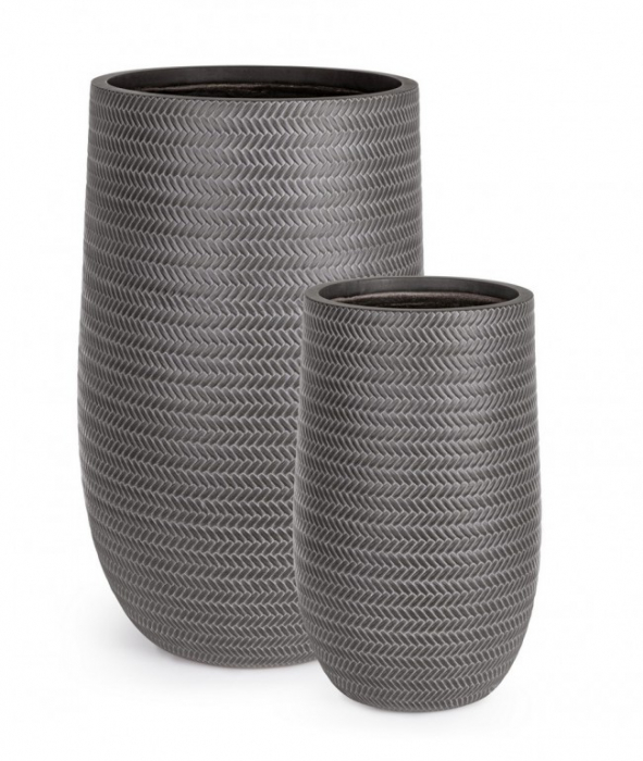 Set 2 ghivece Tressage, Fibra de sticla, Gri inchis, 34/47xx55/75 cm [2]