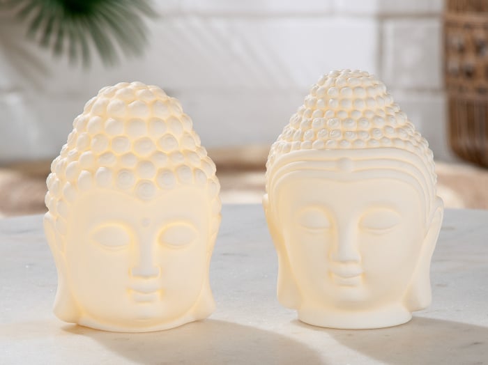 Set 2 lampi cu LED Buddha, Ceramica, Alb, 10x14x11 cm GILDE imagine noua 2022