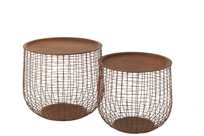 Set 2 masute Baskets cu spatiu de depozitare, Metal, Portocaliu, 45x45x39 cm Jolipa