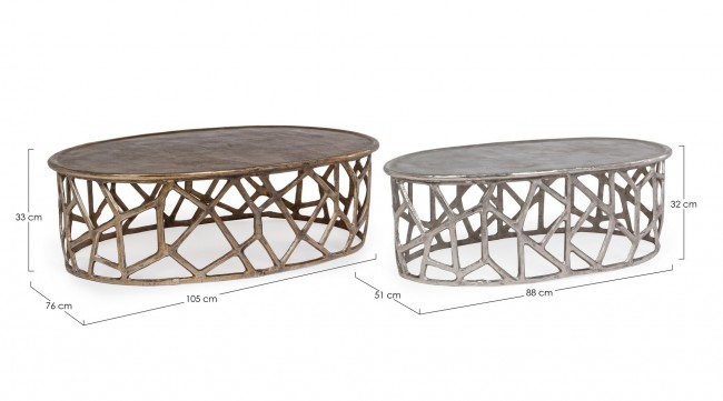 Set 2 masute Cafea Zahid, Metal, Argintiu, 105x67x33 [2]