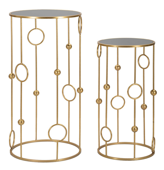 Set 2 masute Cage, Fier/MDF/Oglinda, Auriu, 100/80x50/40x50/40 cm [2]