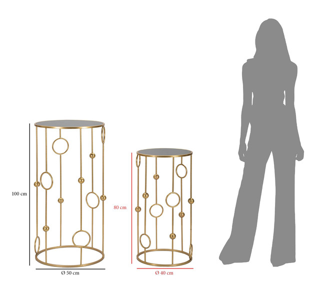 Set 2 masute Cage, Fier/MDF/Oglinda, Auriu, 100/80x50/40x50/40 cm [7]