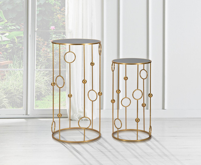 Set 2 masute Cage, Fier/MDF/Oglinda, Auriu, 100/80x50/40x50/40 cm [6]