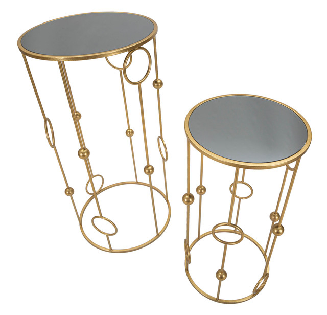 Set 2 masute Cage, Fier/MDF/Oglinda, Auriu, 100/80x50/40x50/40 cm [3]