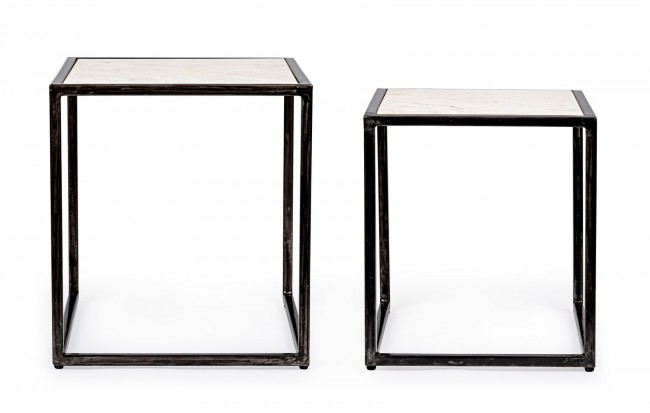 Set 2 masute de cafea Lambeth, Otel/Marmura, Negru, 40/45x40/45x45/50 cm [4]