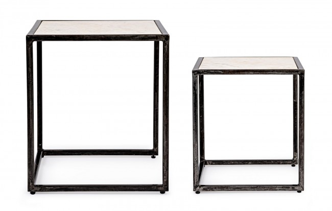 Set 2 masute de cafea Lambeth, Otel/Marmura, Negru, 40/45x40/45x45/50 cm [5]