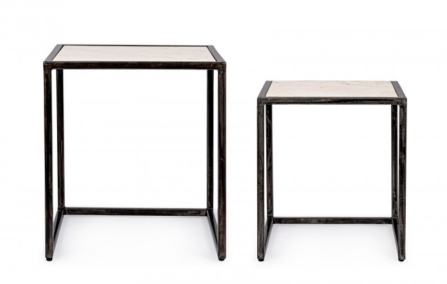 Set 2 masute de cafea Lambeth, Otel/Marmura, Negru, 40/45x40/45x45/50 cm [3]