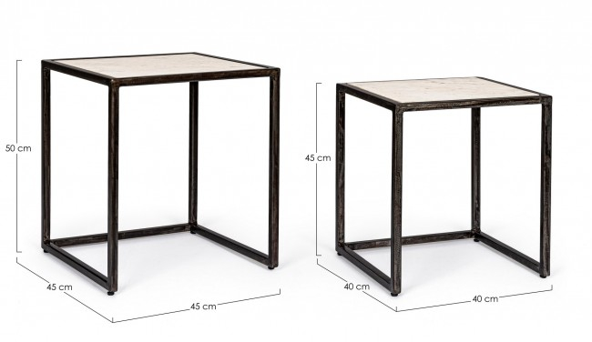 Set 2 masute de cafea Lambeth, Otel/Marmura, Negru, 40/45x40/45x45/50 cm [2]