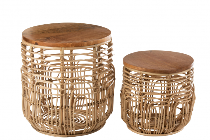 Set 2 masute Ellen cu spatiu de depozitare, Fibre naturale, Maro, 48x48x50-38X38X40 cm [2]